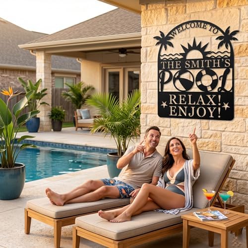 Personalized Pool Sign, Pool Gift, Custom Pool Decor, Custom Metal Pool Sign, Bar Wall Decor, Swimming Pool Metal Sign, Personalized Palm Tree Metal Sign, Custom Metal Sign, Housewarming Gift - Image 2