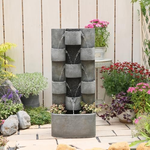 Sunlinua 45H Modern Outdoor Water Fountain with LED Light for Garden Décor - Image 4