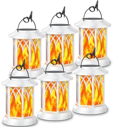KOOPER 6 Pack Solar Lantern Outdoor Lights, Upgraded Flickering Flame Solar Lanterns Outdoor Waterproof, Auto ON/Off Lanterns Decorative Outdoor, Hanging Lantern for Yard Patio Garden Decor (White) by KOOPER