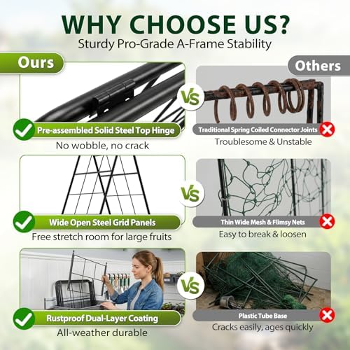 2 Pack 50" Tall A Frame Trellis for Climbing Plants Outdoor (50" X 17") – Heavy Duty Garden Adjustable Trellis, Metal Trellis for Cucumbers, Beans, Tomatoes, Grapes, and Vining Vegetables - Image 3