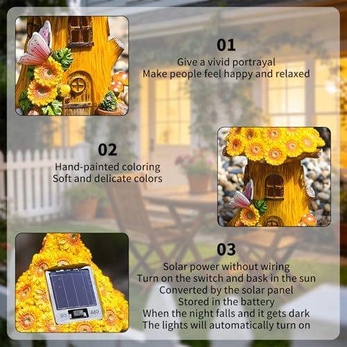 Sunflower House Statue Solar Light, Waterproof LED Decorative Lamp, Outdoor Solar-Powered Yard Art for Garden Patio Pathway Decoration & Housewarming Gift - Image 5