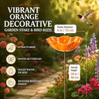 Handmade Metal Flower Bird Bath, Bee & Butterfly Watering Station, Decorative Outdoor Garden Stake with Vibrant Glossy Bowl for Yard Patio Lawn Planter - Image 2