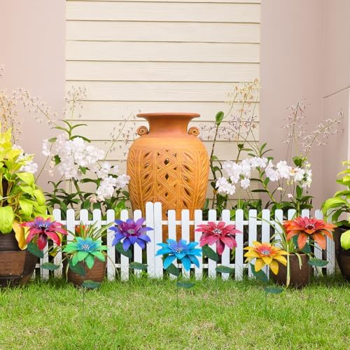 Metal Flowers for Outside,7 Pcs 14 in Outdoor Metal Sun Flowers Garden Stakes with Leaves,Rust and Weather Resistant Garden Plant Flower Sticks for Lawn Pathway Yard Decor,Outdoor Summer Decor - Image 2
