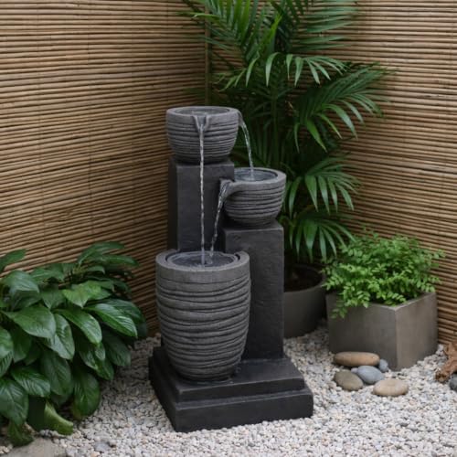 Teamson Home Horizontal Ribbed Pattern Outdoor Water Fountain, Warm Gray - Image 2