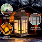 18" Solar Lanterns Outdoor Waterproof Flickering Flame Copper - Image 5