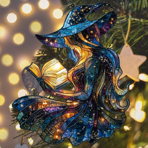 Cute Witch Reading Books Acrylic Suncatcher - Image 6