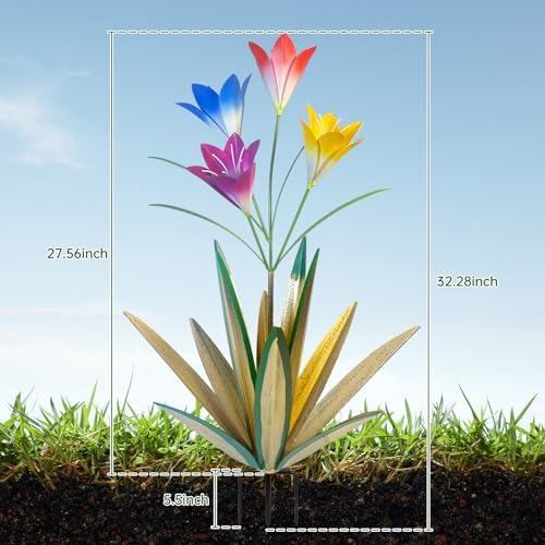 TOMBABY 32.28 Inch Metal Agave Plant Outdoor Decoration Lily Mexican Yard Art Garden Gift Home Decor Hand Painted Metal Agave Garden Yard Statue (2pc, Grass Green) - Image 2
