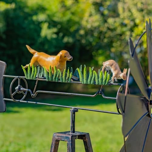 Windmill Spinner with Moving Hand-Painted Animals Scenes on Top, Includes Metal Tower Stand, Decorative Garden Decor (Dog Chasing Rabbit) - Image 3