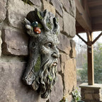 Old Man Tree Face Hugger Outdoor Decor, Handmade Tree Art Resin Statue with Foliage & Mushroom Details, Whimsical Hanging Yard Art for Garden Wall Fence - Image 3