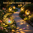 Solar Lights Outdoor Decor Hummingbird Colorful Cracked Glass Moon Lights - Image 2
