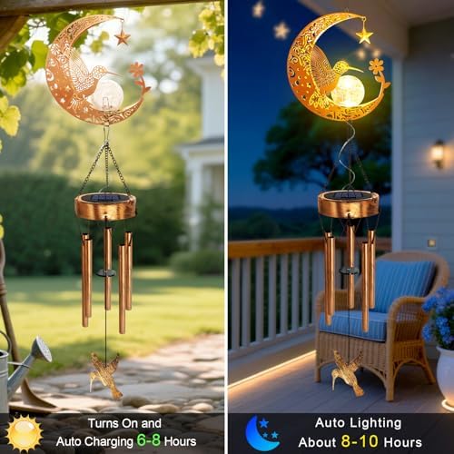 Solar Moon Hummingbird Wind Chimes,Hummingbird Gifts for Mom Women - Image 3