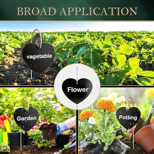 60-Pack Iron Metal Heart Shaped Garden Markers Weatherproof Metal Plant Labels Large Planting Seedling Stake Signs, for Seedlings Herbs Vegetable Greenhouse Gifts with White Marker Pen Labels - Image 5