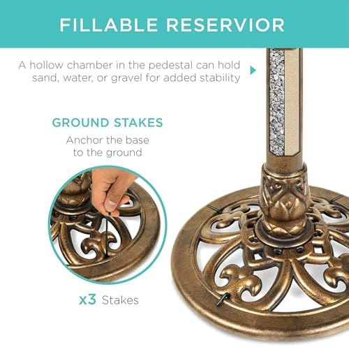 32inch Antique Bird Bath Outside Garden Weather Resistant Polyresin Backyard Expressions - Image 5