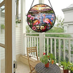 Stained Glass Window Hanging - Flamingo Wildflowers Landscape Suncatcher for Door Terrace Garden Home Decor Sunset Lake Sun Catcher Birthday Gifts for Lovers Women Men Dad Mom Nana 9.8 in - Image 6