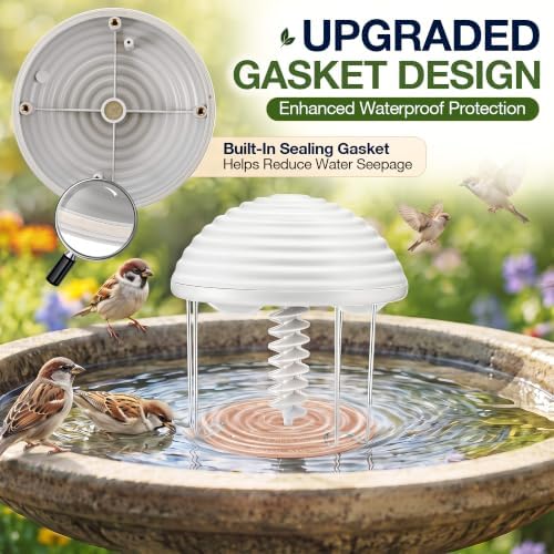 Bird Bath Water Agitator with 2 Round 99.99% Pure Copper Disk, Battery Powered Bird Bath Circulator, Quiet Waterproof Mover Keeps Water Fresh for All Season Use (Gray Spiral) - Image 4