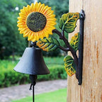 Heavy Duty Cast Iron Wall Bell - Decorative Retro Style Sunflower Hand Bell - Manually Shaking Wall Hanging Doorbell - Indoor Outdoor Wall Mounted Dinner Bell - Garden Home Wall Decoration - Image 3