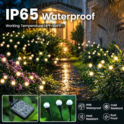 PEVOROS Solar Garden Lights, 8 Pack Warm White Firefly Lights Outdoor Decor - Image 4