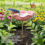 Handmade Metal Flower Garden Stake Bird Bath Bowl, Pink-3abc - Image 6