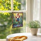 Raindrop Dance Gnome Stained Glass Suncatcher – Square Hanging Window Panel for Home or Greenhouse – Whimsical Glass Art Gift for Garden Lovers, Christmas, Halloween, Father Days 5CgFwp - Image 3