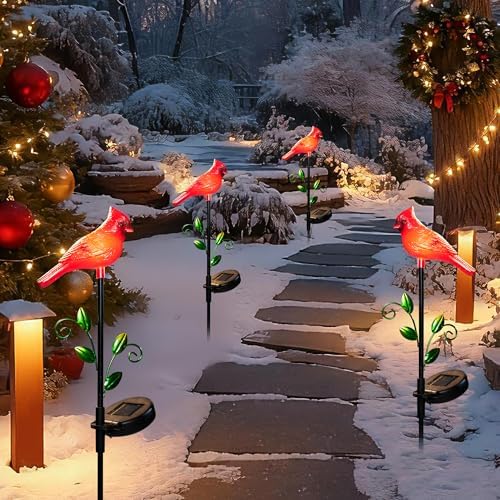 2 Pack Cardinal Garden Decor Red Bird Figurine Solar Lights Garden Stakes Decorative, Cardinal Outdoor Decor for Yard Patio Porch Lawn Ornaments Christmas Memorial Gifts Cemetery Decorations - Image 7
