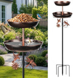 Outdoor Freestanding 2‑in‑1 Bird Bath & Feeder, 43 Inch Vintage Metal Bird Bowl with Upgraded 5‑Pronged Stable Ground Stake Base, Decorative Ornament for Lawn, Yard & Garden by Unknown