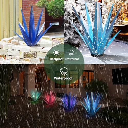 KODIBO Large Metal Agave Plant Outdoor Decor with Solar Light, Dark Blue - Image 4