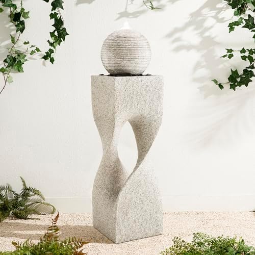 Glitzhome Outdoor Water Fountain, Outdoor Fountain with Pebbles, Pump and LED Light, 36.5" H Polyresin Modern Geometric Pedestal and Sphere Waterfall Fountain Water Feature for Garden, Patio, Yard - Image 6