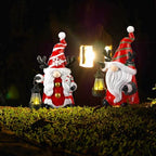 Suzile 2 Pack 9.4 Inch Gnome Statue Christmas Garden Decor with Solar Lights Resin Outdoor Christmas Decoration Figurine with LED Lantern Outside for Courtyard Lawn Patio Porch Housewarming Gift - Image 3