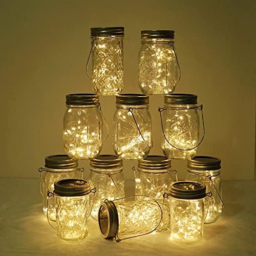 Solar Mason Jar Lights, 12 Pack 30 LED Fairy Star Firefly String Lids Lights with 12 Hangers for Patio Yard Garden Party Wedding Christmas Decoration(Jars Not Included) by Decorman