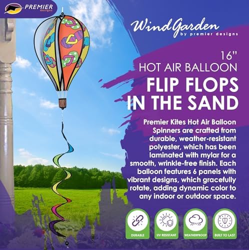 Hot Air Balloon Hanging Garden Spinner 16" - Vibrant Flip Flops in the Sand Design, Weather-Resistant Outdoor Decor, Durable & Lightweight for Patios, Yards, and Gardens - Eye-Catching Wind Spinner - Image 2