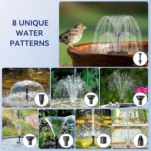 Antfraer 8W Solar Water Pump with Dry-Run Protection, Solar Bird Bath Fountain Pump Double-Layer Nozzles & 5Ft Tubing, Solar Fountain Pump for Small Pond, Garden, Patio & Outdoor Water Feature - Image 4