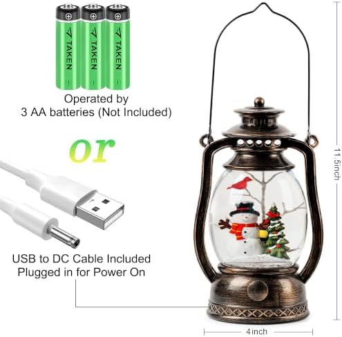 Christmas Snow Globe Lantern with Snowman and Cardinal, Vintage Kerosene-Style Musical Lighted Water Lantern with Swirling Glitter, 6H Timer, USB Powered or Battery Operated, Christmas Decor Gift - Image 4