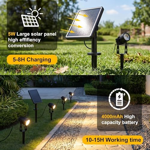 pearlstar Solar Spot Lights Outdoor Palm Tree Uplights 4pack 2-in-1 Stake&Wall Mounted Landscape Spotlights IP65 Waterproof for Flag Plants Sculpture Pool Yard Pathway, Dusk to Dawn Warm White Light - Image 3