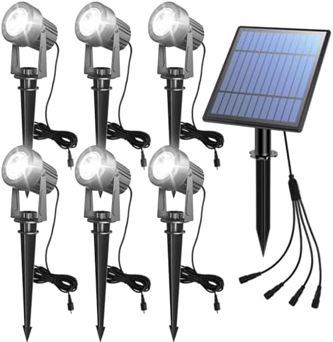 APONUO Solar Spot Lights Outdoor 6-in-1 Solar Landscape Lights Dusk to Dawn Solar Uplights IP65 Waterproof 9.8ft Cable Outdoor Spot Lights for Yard Pathway Garden Tree Decoration (Cool White) by APONUO