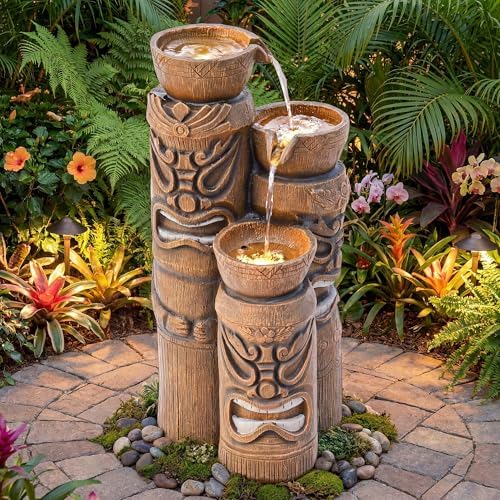 31" H Tiki Statue Outdoor Water Fountain with LED Lights by Ultym