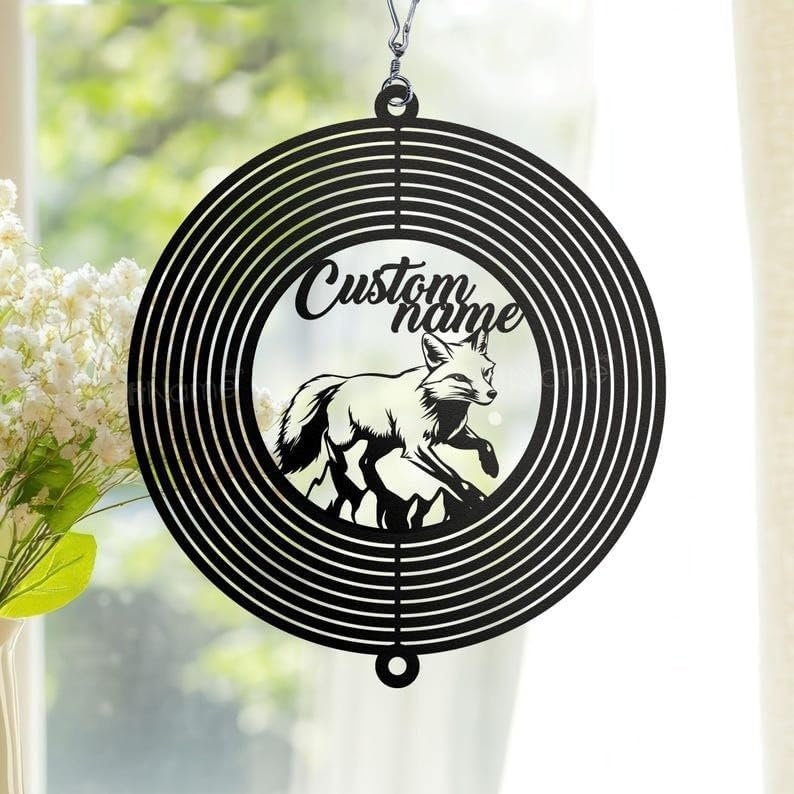 Personalized Fox Metal Wind Spinner, Custom Wildlife Hanging Yard Art, Woodland Outdoor Decor (Fox Garden Wind Spinner) - Image 3