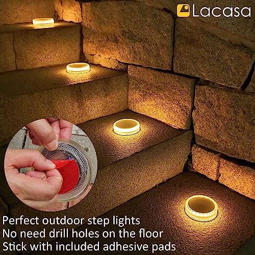 Lacasa Solar Deck Lights, 4 Pack 30LM Outdoor Solar Powered Step Lights, LED Dock Lights Warm White 2700K Light up All Night IP68 Waterproof Auto ON/Off for Garden Stairs Driveway Pathway Lighting - Image 4