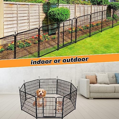 Getlay 36 in(H) Garden Fence With Gate, Wide Gate Low Threshold, 8 Panels Total 17.7 ft(L) Heavy Duty Iron Animal Barrier Fence For Yard, Suitable For Indoor Or Outdoor Dog Fencing,Garden Border Fence - Image 6