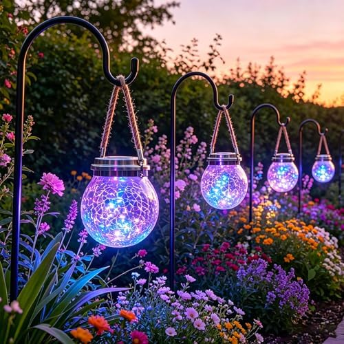 6 Pack Sun Power Cracked Glass Globe Lantern Hanging Color Lighting by GVSHINE