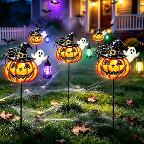 Solar Halloween Pumpkin Outdoor Lights Jack O Halloween Garden Stake Lights - Image 2