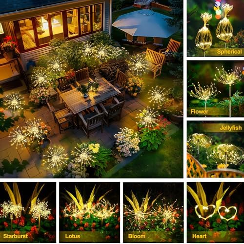 Anordsem Solar Lights Outdoor Waterproof: 4 Pack Garden Light - Bendable Copper Wire with 120 LED Firework Beads - DIY Warm Fun Decoration for Yard Patio - Twinkle Sparkler Gifts for Women Wife - Image 2