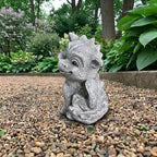 OLOMA Blinking Little Dragon Concrete Statue Outdoor Handcrafted Garden Decor Cement Gargoyle Statue Outdoor Rustic Ornament Fantasy Creature Sculpture Patio Yard Lawn Gothic Garden Decor - Image 4
