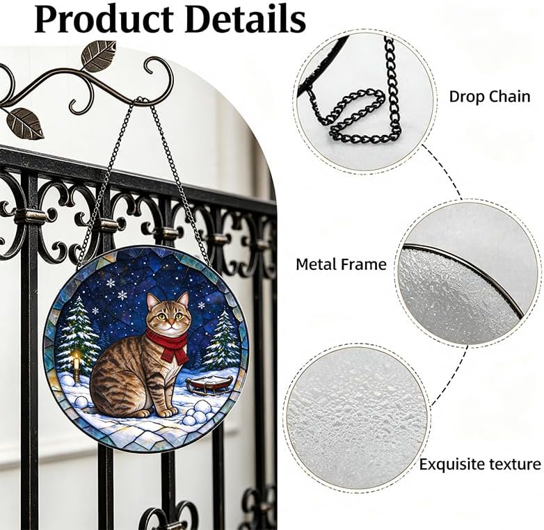 Stained Glass Window Hanging Manx Cat Suncatcher Gifts for Wife 11.8" - Image 3