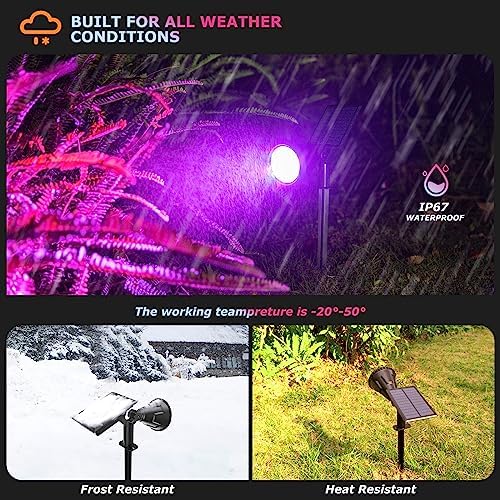 Color Changing Solar Spot Lights Outdoor, 21 LEDs Brightness Solar Pathway Lights Outdoor, IP67 Waterproof Exterior Solar Lights for House, 2-in-1 Solar Flood Lights Outdoor for Yard - Image 4