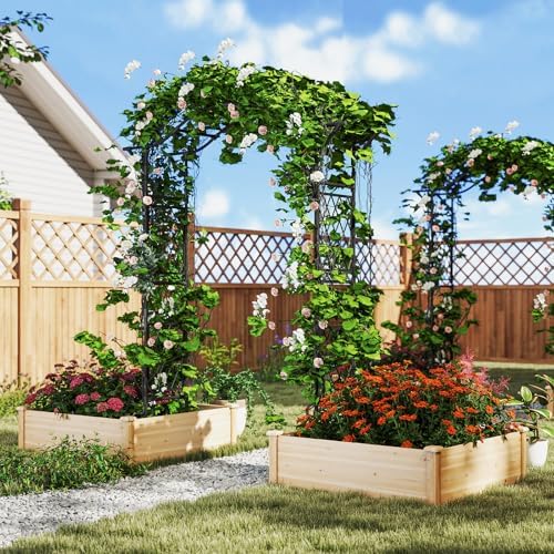 Giantex Garden Arch Trellis, 67''W x 83''H Metal Arbor with Corrugated PE-Coated Steel Tubes & Lattice Panels for Climbing Plants, Decorative Wedding Arch for Yard, Lawn, Party & Outdoor Events - Image 5