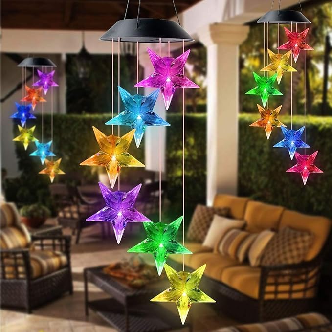 Hummingbird Solar Wind Chimes for Outside - Color Changing LED Outdoor Solar Lights Waterproof Windchimes, Home Garden Patio Yard Porch Decoration (Star) - Image 4