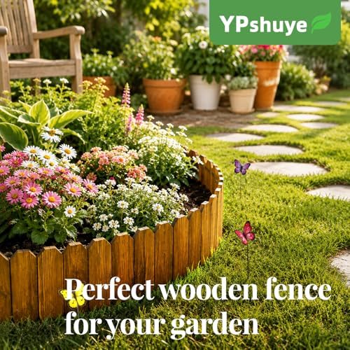 Wood Garden Edging, 12" H x 13.2 Ft L, 2 Pack, Walnut Garden Fence - Image 2