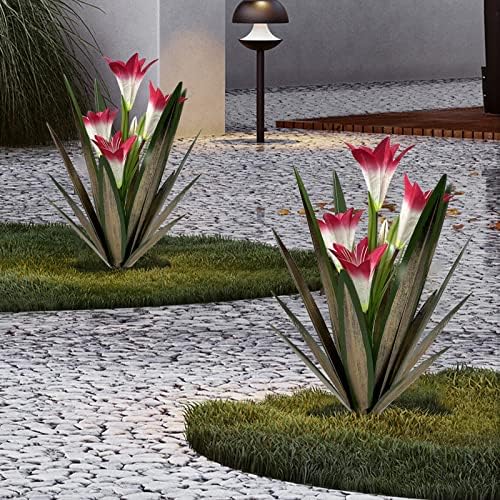 Homight Metal Agave Plant Outdoor Decoration Lily Mexican Yard Art Garden Gift Home Decor Hand Painted Metal Agave Garden Yard Statue, Outdoor Lawn Ornaments (2 Big Red Lilies) - Image 3