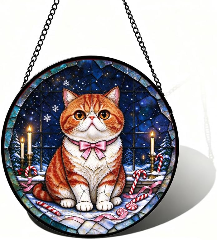 Stained Glass Window Hanging Exotic Cat Suncatcher Gifts for Sister 9.8" by Unknown