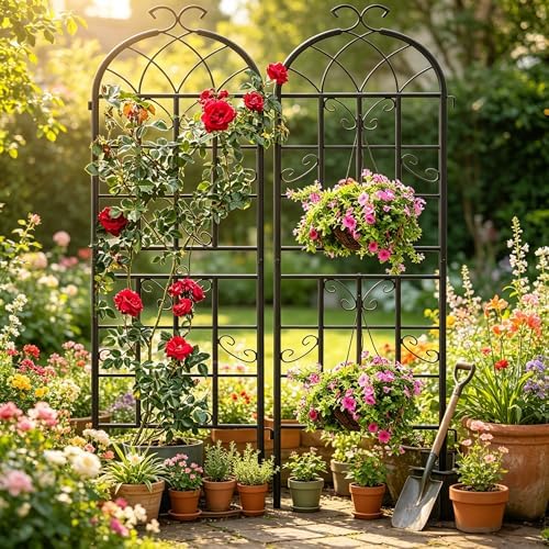 2-Pack 71" Black Metal Garden Trellises with Butterfly Design - Image 2